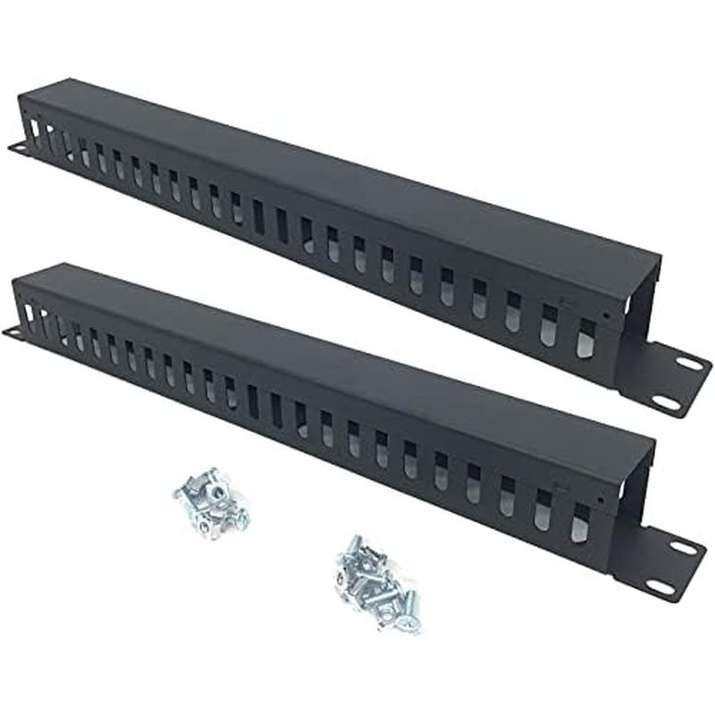 2 Pack 1U 19 Inch Cable Manager Horizontal Rack Mount 24 Slot Metal Finger Duct Wire Organizer with 
