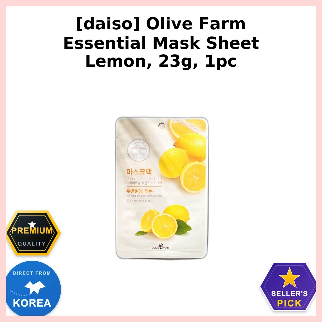 [daiso] Olive Farm Essential Mask Sheet Lemon, 23g, 1 tờ / Mặt nạ Hàn Quốc / Chiết xuất chanh / Chín