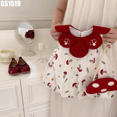 Váy Chữ A Sát Nách Dáng Phồng Cổ Sen Cánh Hoa Họa Tiết Nấm Đỏ Kèm Túi Chéo MINTSCLOSET GS1519