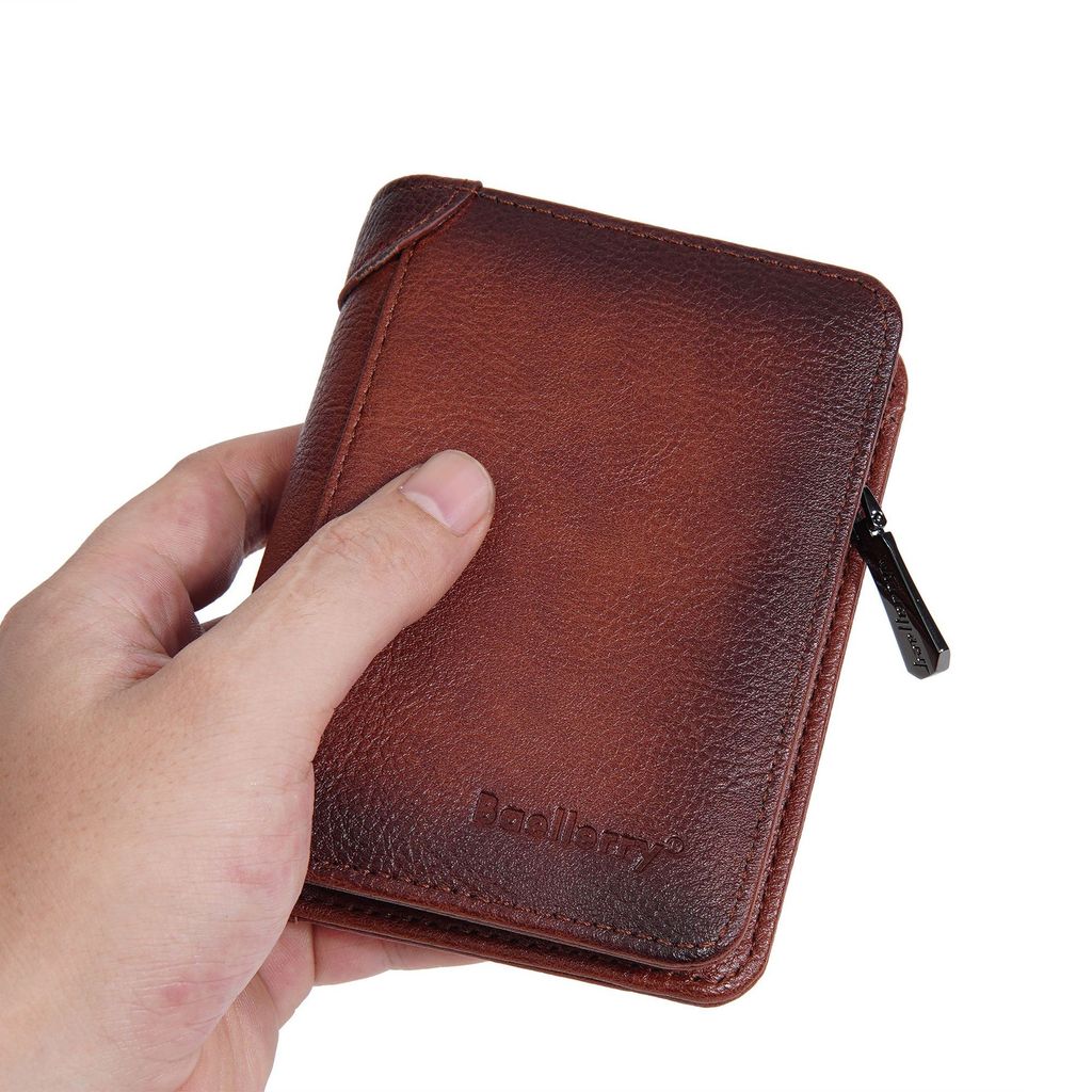 Baellerry Men's Short Wallet Vintage RFID Anti-Magnetic Zipper Wallet Coin Purse n0Z7