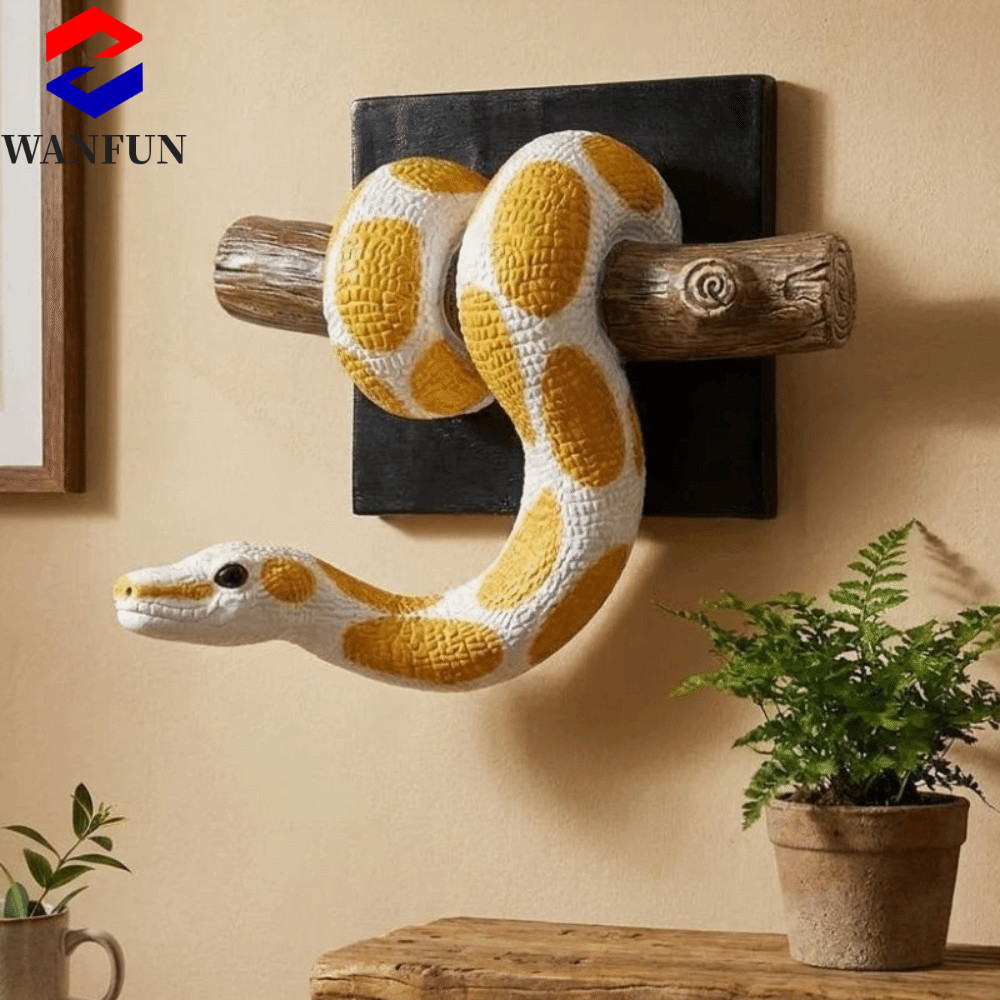 Điêu khắc rắn kim loại 3D RADIANTEDGE, Nhựa theo chủ đề bò sát Quả bóng vàng Nghệ thuật treo tường P
