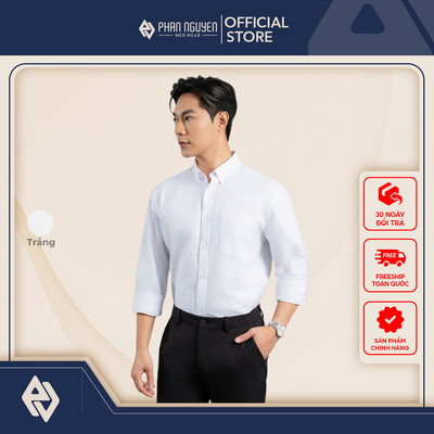Áo sơ mi trắng nam dài tay Phan Nguyễn, chất liệu cotton cao cấp, mềm mại form regular fit, SMD.1421