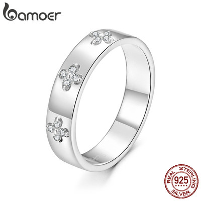 Bamoer Bạc 925 Nhẫn Punk Cỏ Ba Lá May Mắn Moissanite Trang Sức Thời Trang Quà Tặng Cho Nữ MSR073-A