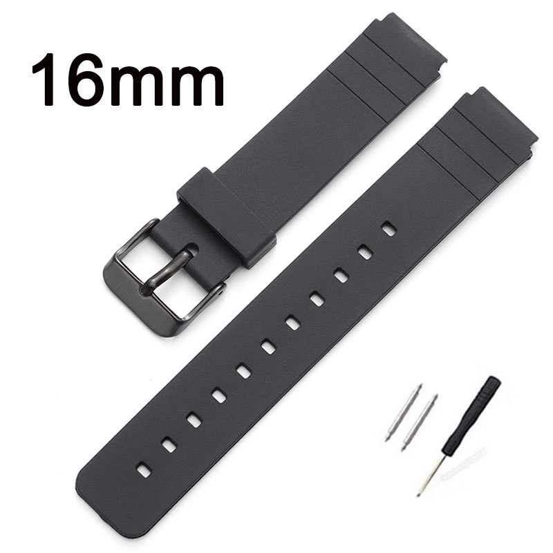 Dây đeo đồng hồ silicon mềm 16mm cho đồng hồ Casio nhỏ màu đen MQ-24 MQ-58 MQ-71 MQ-76 MW-59 Dây đeo
