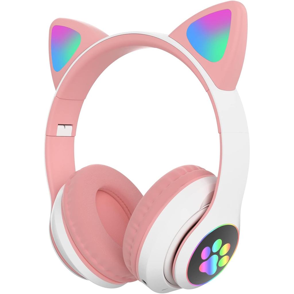 Tai nghe trẻ em đi học, Tai nghe không dây Bluetooth có micrô, Tai nghe tai mèo cho bé gái và bé tra