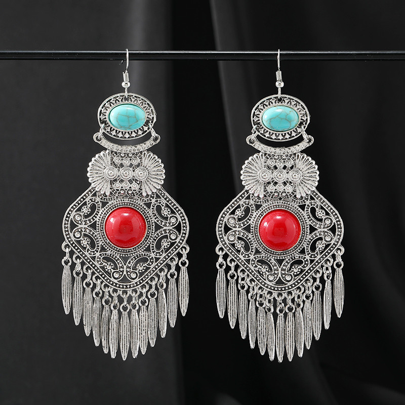 khuyên tai khuyên tai nữ Bông tai nữ style dân tộc Tây Tạng và boho retro, tua rua dài độc đáo từ Vâ