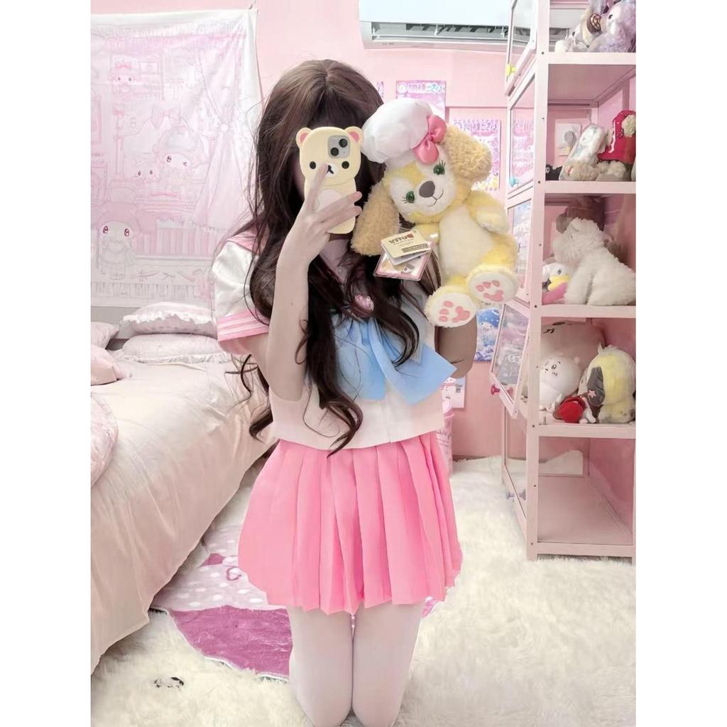 Bộ Ba Mảnh Thủy Thủ Mặt Trăng jk Đồng Phục JK Váy Ngọt Ngào Phong Cách Preppy Tay Ngắn Top Thủy Thủ 