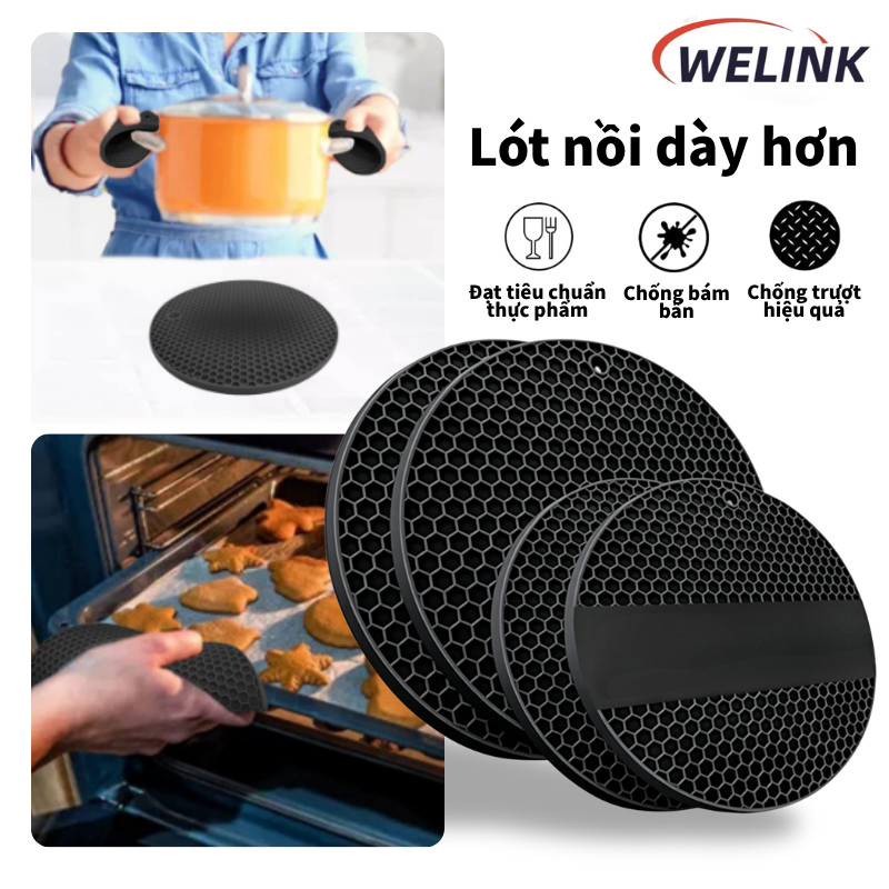 Miếng Lót nồi dày hơn Silicone Cao Cấp Chống Trượt Bộ 4 Cái (2x7 Inch + 2x9 Inch), Cách Nhiệt Tốt