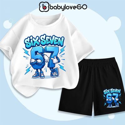 Đồ bộ cho bé trai BabyloveGO, set quần áo cộc mùa hè SIX SEVEN chất thun mát cho bé 1-10 tuổi AQ12-HE42