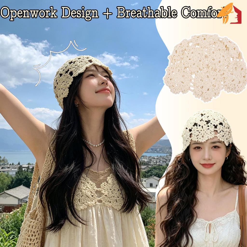 Beanie Hoa Móc Thoáng Khí - Style Vintage Cho Nữ
