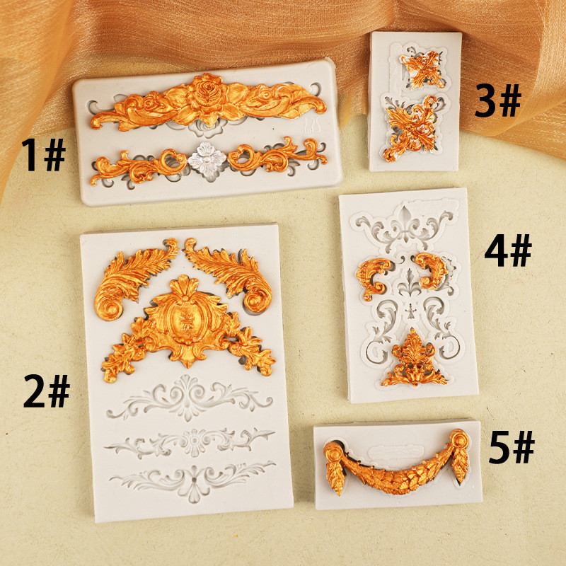 Baroque Châu Âu Retro Dập Nổi Khuôn Silicon Ren Họa Tiết Bánh Sô Cô La Trang Trí Fondant Epoxy Clay2