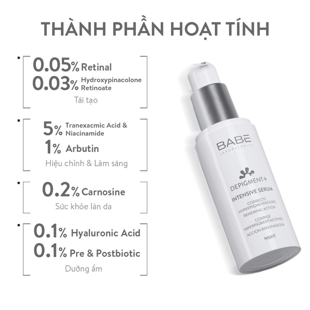 Bộ Đôi Tinh Chất Và Kem Dưỡng Dưỡng Sáng Mờ Thâm Nám BABE DEPIGMENT+ Intensive Serum 30ml & Control Fluid 40ml | BigBuy360 - bigbuy360.vn