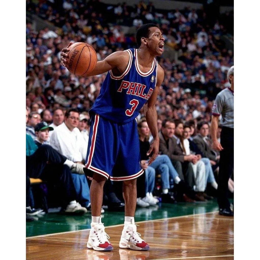 NBA Jersey Iverson 76ers Số. 3 Áo thun màu xanh cổ điển