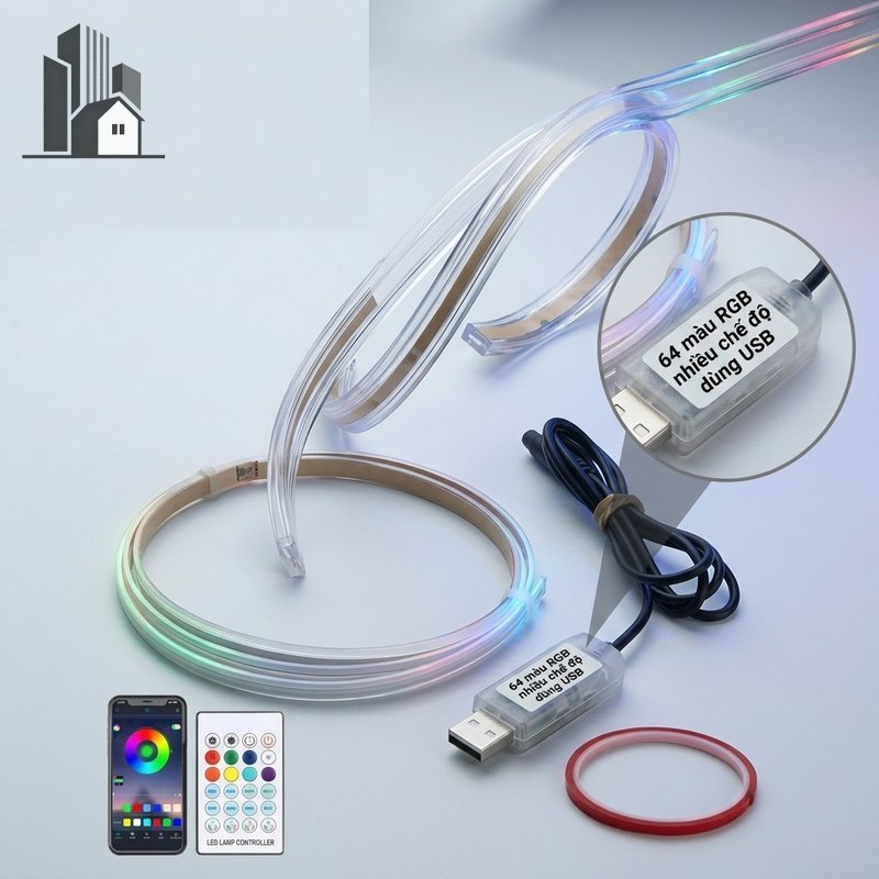 Nội thất ô tô Dải đèn LED RGB Fiber Optic App Remote Music Sync USB Ambient Light Neon