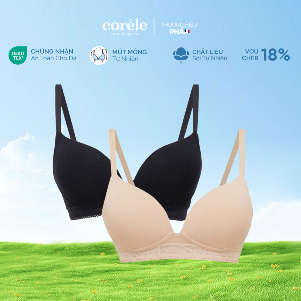 COMBO 2 Áo ngực nữ mút mỏng không gọng, vải sợi tre, bản lưng to che mỡ lưng, chuẩn OEKO-TEX | CORÈL