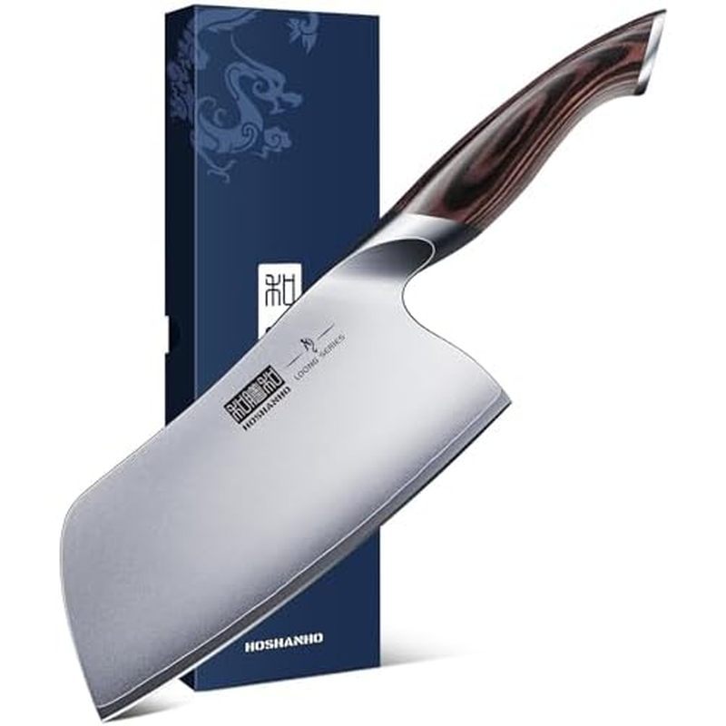 HOSHANHO Cleaver Knife 7 Inch, Ultra Sharp Japanese High Carbon Steel Vegetable Meat Cleaver, Multif