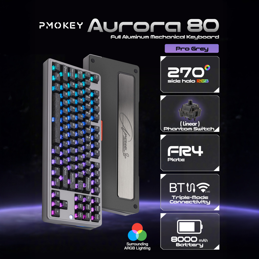 Bàn phím chơi game ba chế độ bằng nhôm hoàn toàn WOBKEY PMOKEY Aurora 80 CNC