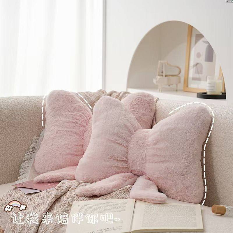 Simple Pink Bowknot Couch Pillow Office Table and Chair Soft and Comfortable Lumbar Support Pillow 8