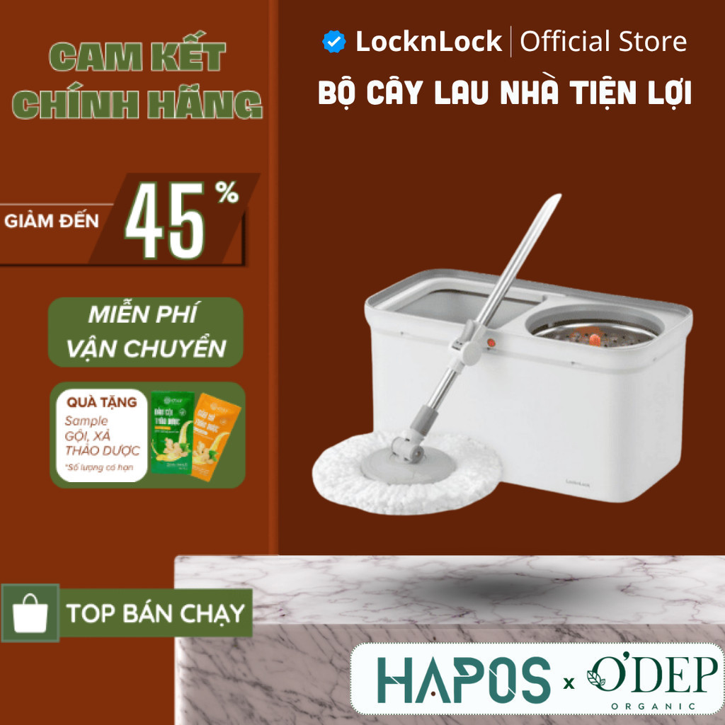 Bộ cây lau nhà LocknLock Chính hãng, xoay 360 màu xám ETM440GRY - HAPOS LOF