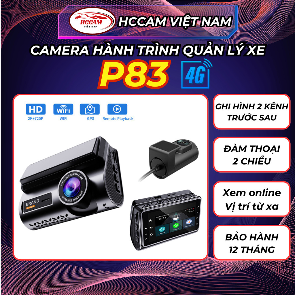 (CHÍNH HÃNG) Camera hành trình Ô tô P83 4G, Ghi hình 2 kênh 2K QHD Quản lý xe từ xa 24/7, định vị xe