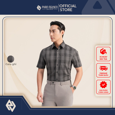 Áo sơ mi cộc tay nam Phan Nguyễn, chất liệu bamboo mềm, mát, kháng khuẩn, form slim fit SMC.558