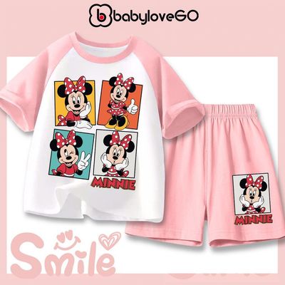 Đồ bộ bé gái BabyloveGO set quần áo Disney Minnie ngắn tay trẻ em siêu xinh cho bé 1-10 tuổi