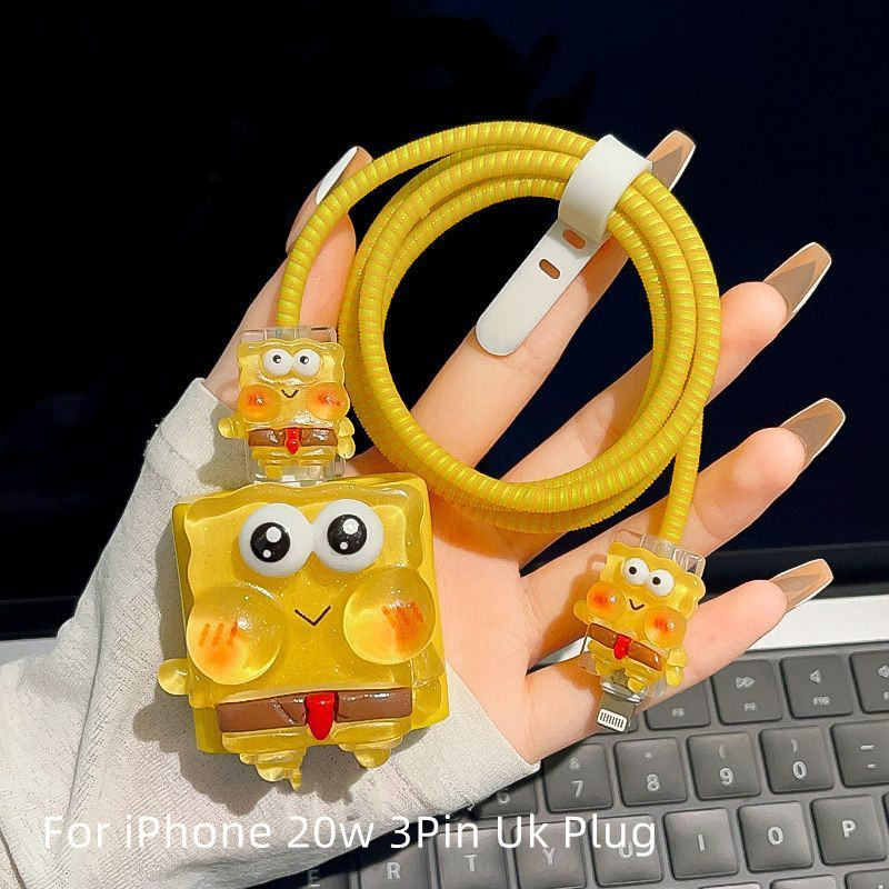 SpongeBob Dễ Thương Cho iPhone 20W A2344 A2902 Vuông 3 Chân Gấp Cắm Vương Quốc Anh Sạc Ốp Lưng Hoạt 