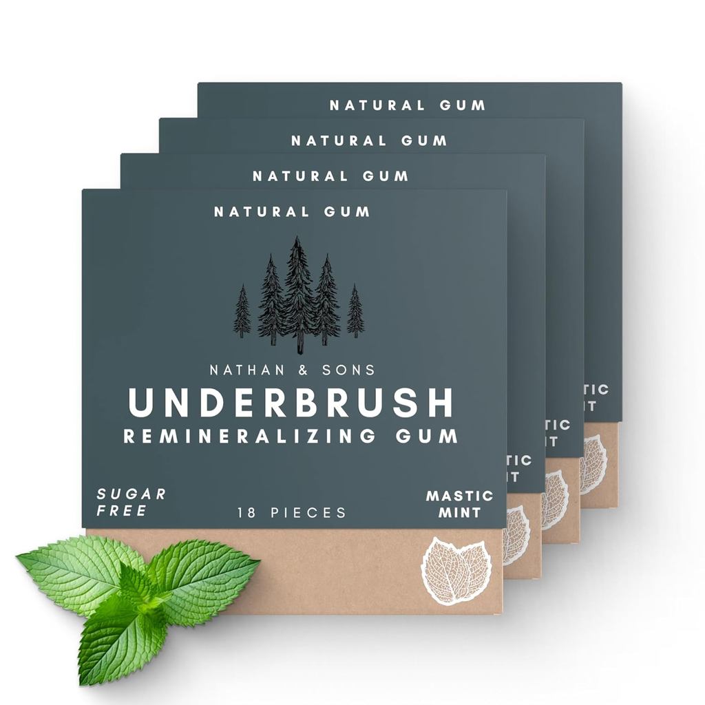 Underbrush Mastic Mint Remineralizing Natural Gum, Sugar Free Xylitol Gum with Hydroxyapatite, Suppo