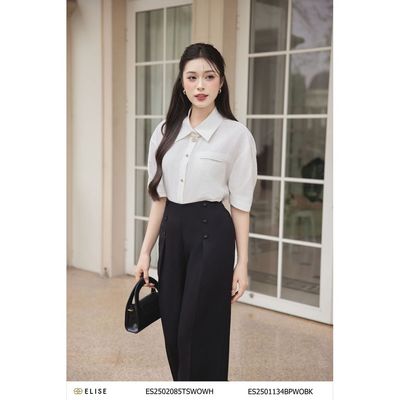 Áo sơ mi thô trắng cơi túi ngực thiết kế Elise ES2502085TSWOWH