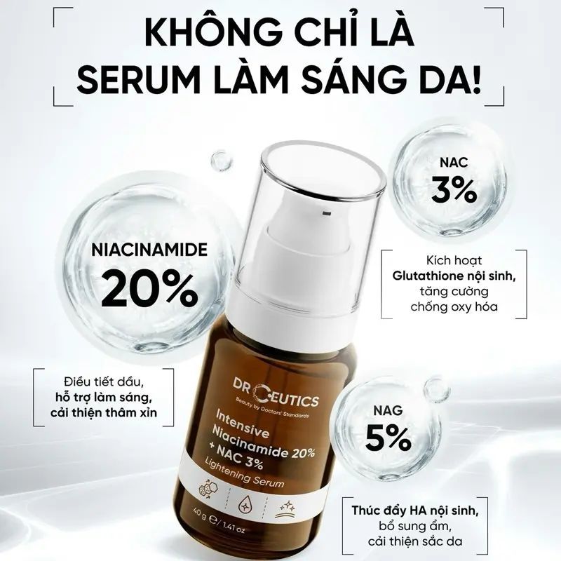 Dr Ceutics Serum Sáng Da Mờ Thâm Kiềm Dầu Niacinamide 20% & NAC 3% 40g Dưỡng Trắng Da Tự Nhiên