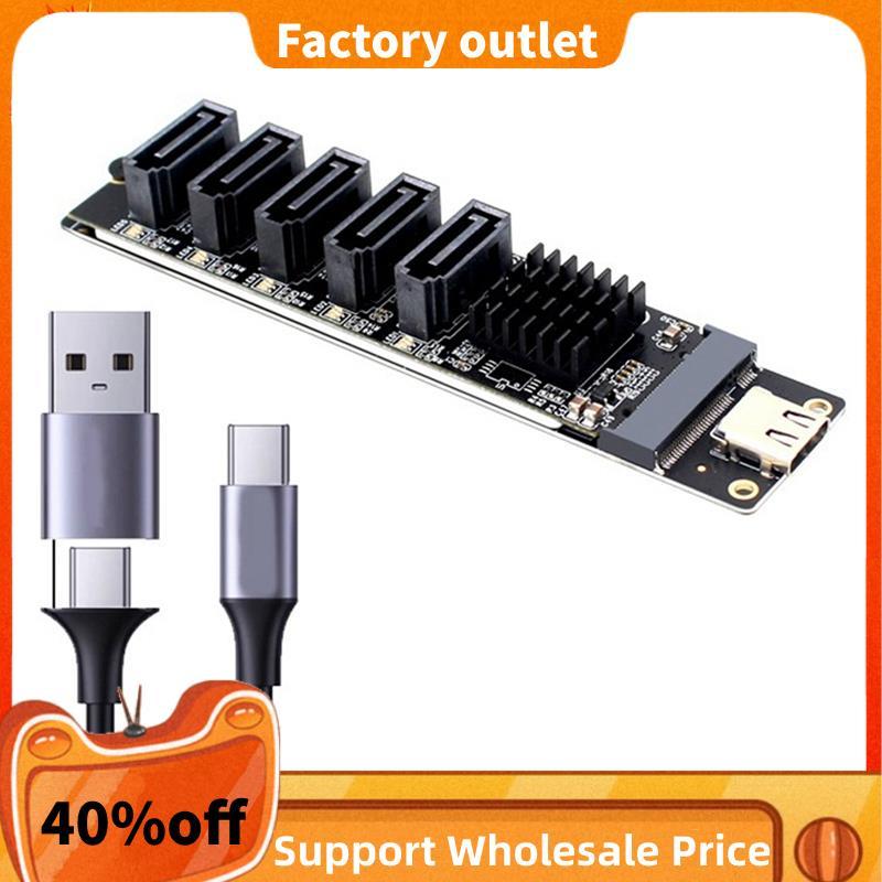 TYPE-C sang 5 Cổng SATA3.0 Bộ Chuyển Đổi Thẻ Nâng JM575 + JMS580 SATA3 6Gbps USB10G Khung Máy Chủ PC