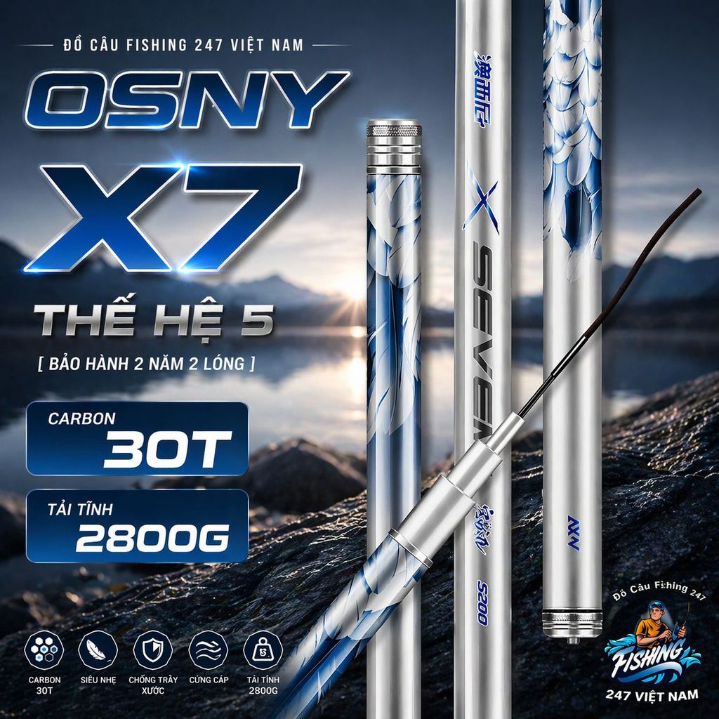 Cần Câu Osny X7 Thế Hệ 5 - Bảo Hành 2 Năm, Đổi 2 Lóng Trừ Gốc