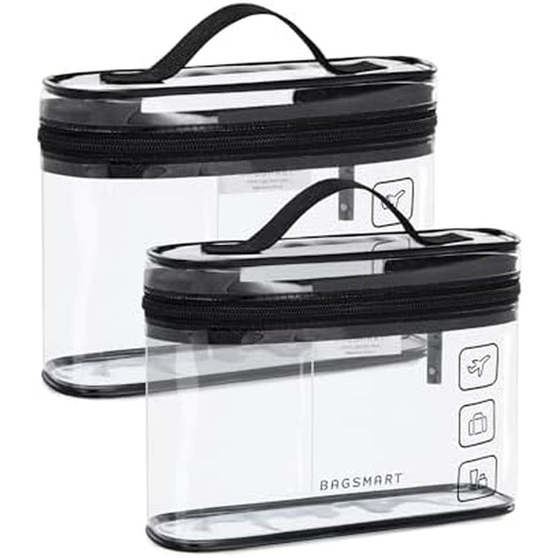BAGSMART TSA Approved Toiletry Bag, 2 Pack Clear Makeup Cosmetic Bag Organizer, Quart Size Travel Ba