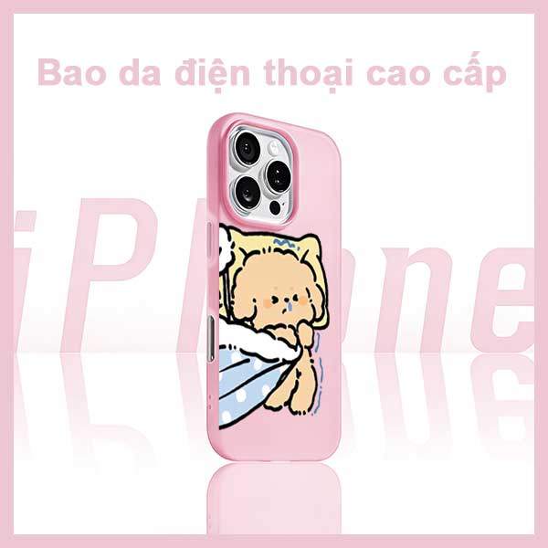 Ốp Lưng iPhone Gấu Ngủ Dễ Thương Xanh Trắng  iP 11/12/13/14/15/16/17/Plus/Pro/Max