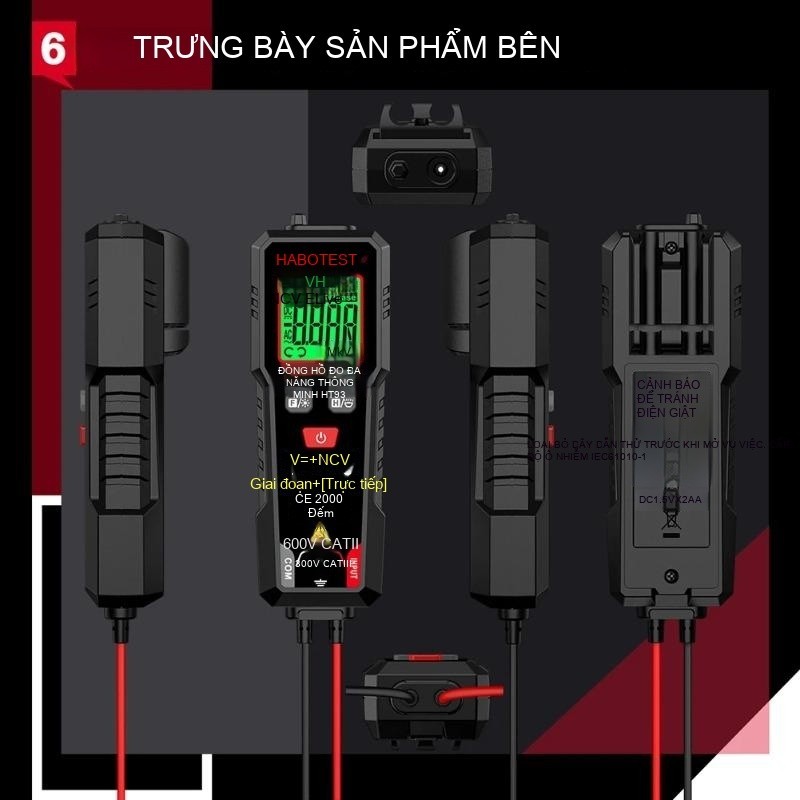 NEW Đồng Hồ Vạn Năng HT93 Kỹ Thuật Số TRMS 2000 Đếm Đo Điện Áp AC/DC NCV Kiểm Tra Dây Dẫn