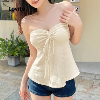 (Kỳ nghỉ) Lovito Áo bình vải có họa tiết rách trơn dành cho nữ L125AD284