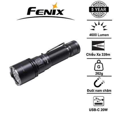 FENIX C7 Pro – Đèn siêu sáng 4600 lumen, chiếu xa 339m, góc chiếu 87°, sạc USB-C 20W, nam châm đuôi