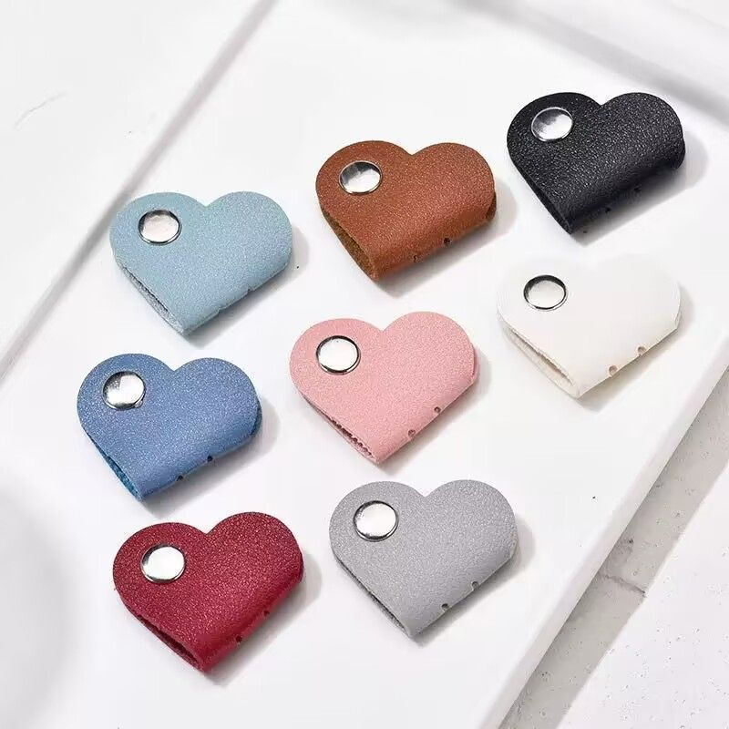 TQ~Heart-shaped leather charging cable organizer, cable organizer for mobile phones, earphone cables