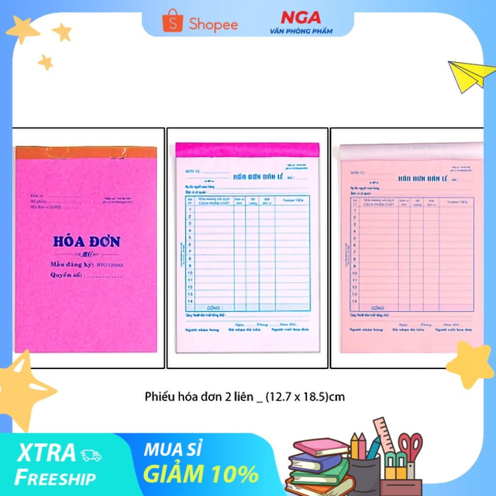 [MUA SỈ GIẢM 10%] Phiếu hóa đơn 2 liên (12.7x18.5)cm (40 Bộ/Cuốn)