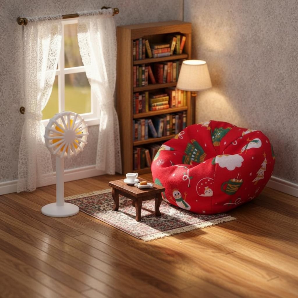 Bộ túi đậu và quạt thu nhỏ Scene Prop Bộ đồ nội thất tỷ lệ 1: 12 dành cho người sưu tập