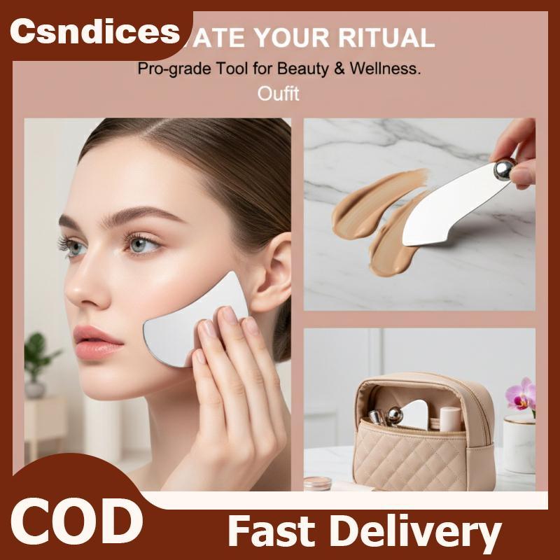 Csndices Thép không gỉ Guasha Cạp Có Túi Da Pu Thìa Kim Loại Máy Mát Xa Mặt Làm Đẹp Da Mặt Dụng Cụ C
