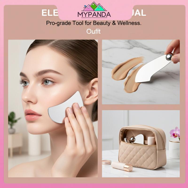 Máy cạo Guasha bằng thép không gỉ MYPANDA có túi da Pu Thìa kim loại Máy mát xa mặt Dụng cụ chăm sóc