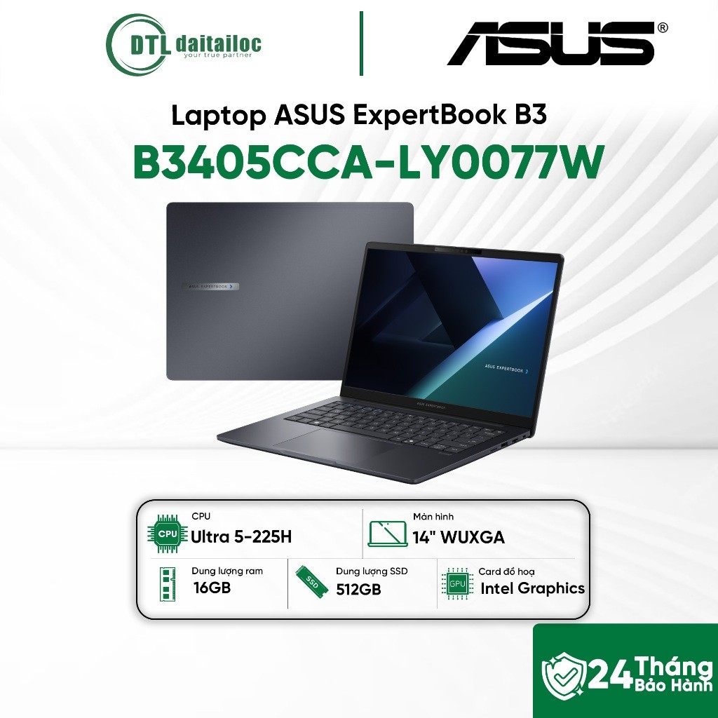 Laptop ASUS ExpertBook B3 B3405CCA-LY0077W Ultra 5-225H 16GB 512GB SSD 14" WUXGA Win 11 Xám (Gentle 