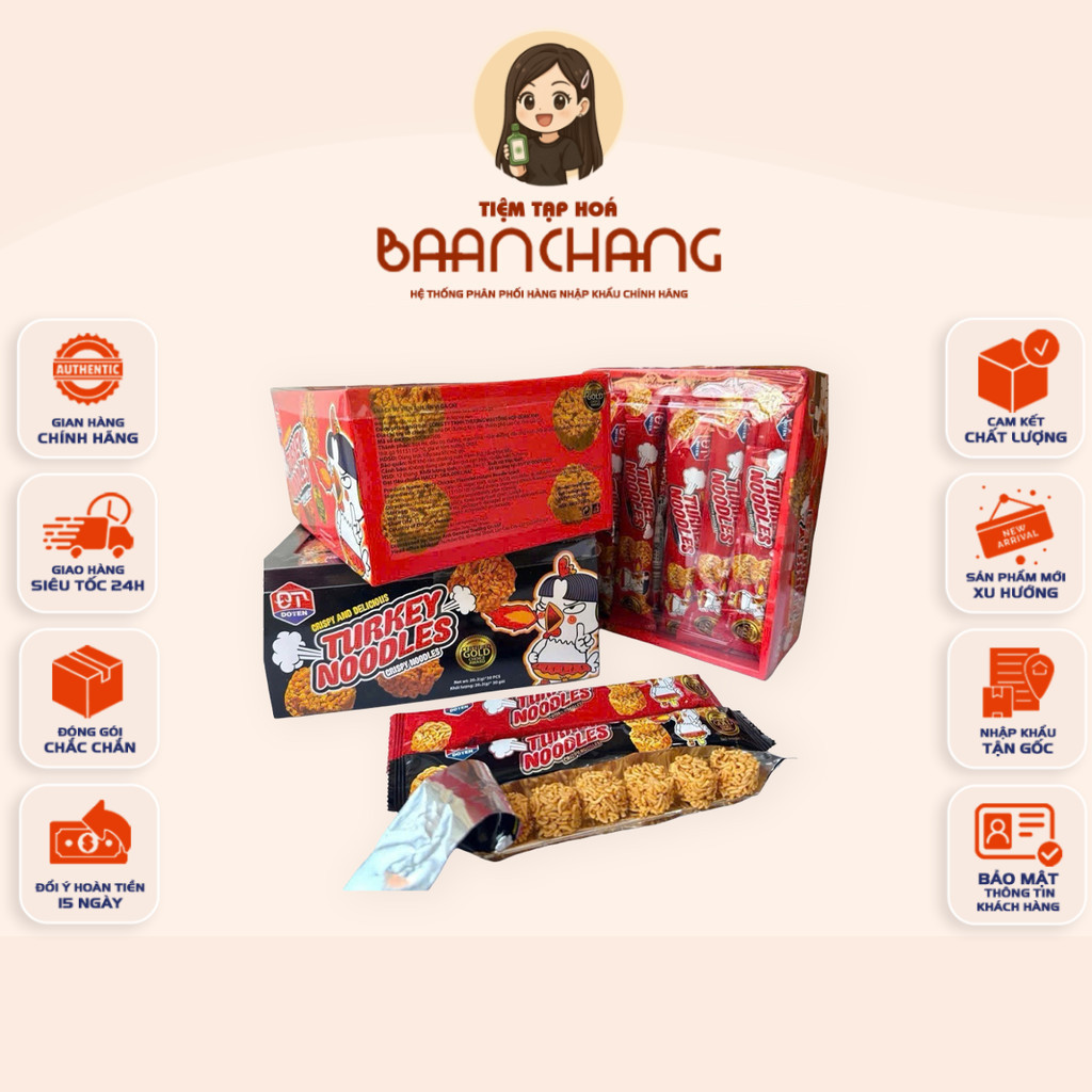 [HỘP 30 GÓI] Mì Tôm Ăn Sống Turkey Noodles Vị Gà Cay Thái Lan 20g - Hộp 30 Gói