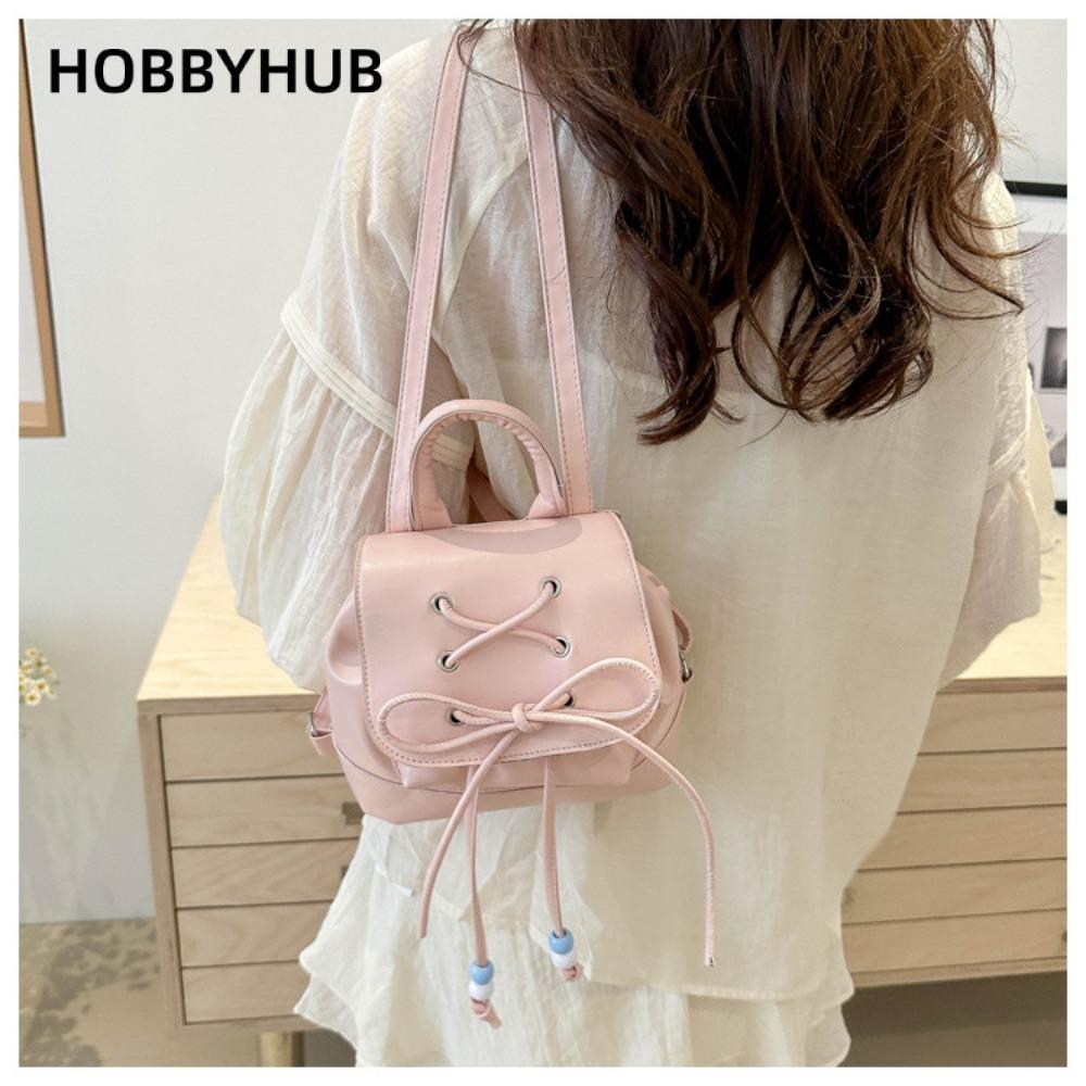 Ba lô đi học HOBBYHUB, Ba lô nữ dây rút bằng da PU, Túi đi học Mini màu trơn dung tích cao thời tran