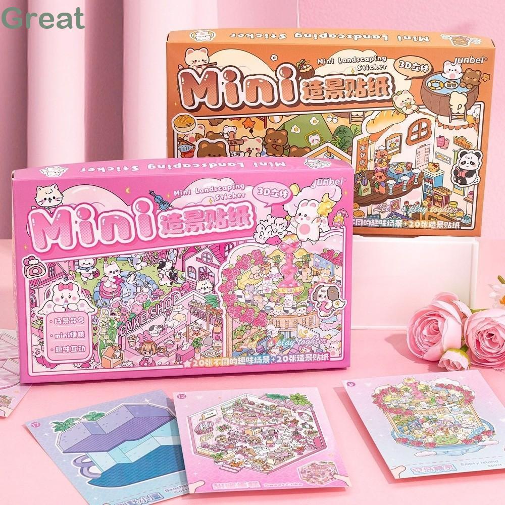 Sách dán phong cảnh tuyệt vời, Nhà thu nhỏ Phim hoạt hình Cabin Scene Pocket Sticker, Sáng tạo DIY P