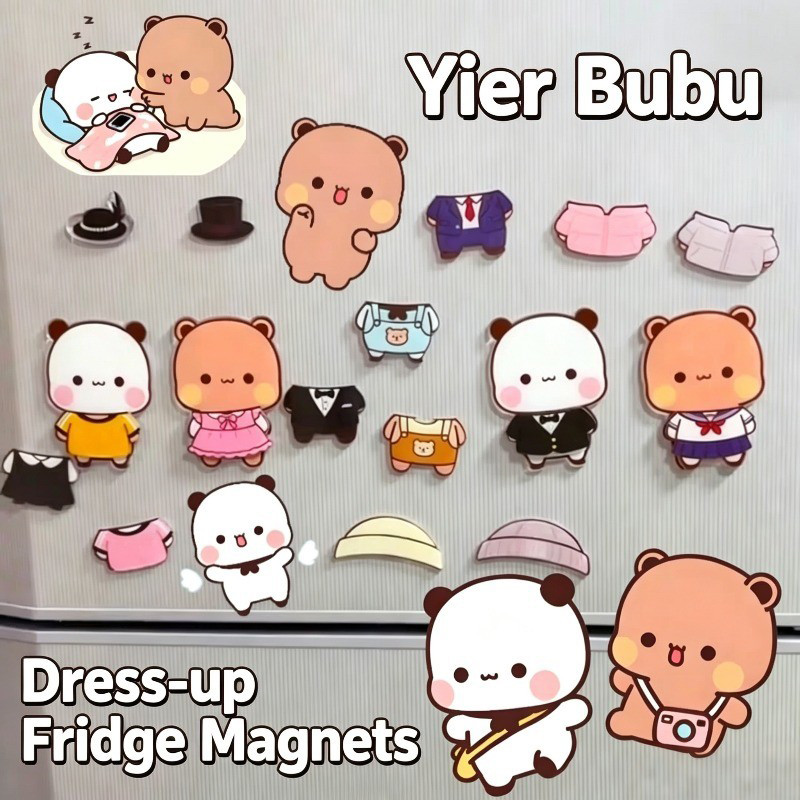 18 Chiếc Yier Và Bubu Dress-Up Nam Châm Tủ Lạnh Dễ Thương Sáng Tạo Gấu Trúc Yier BUBU Cặp Đôi Đồ Tra
