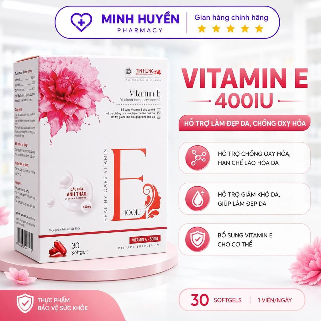 Vitamin E 400IU Dầu Hoa Anh Thảo Hỗ Trợ Làm Đẹp Da Giảm Khô Da Chống Oxy Hóa