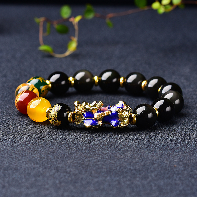 Popular~Natural obsidian Pixiu bracelet, temperature-sensitive color-changing Pixiu red agate bracel