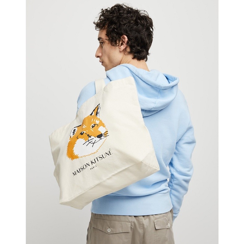 EA8 Hàng có sẵn Maison kitsune đầu cáo Unisex túi đeo vai cặp đôi túi mua sắm cotton handba